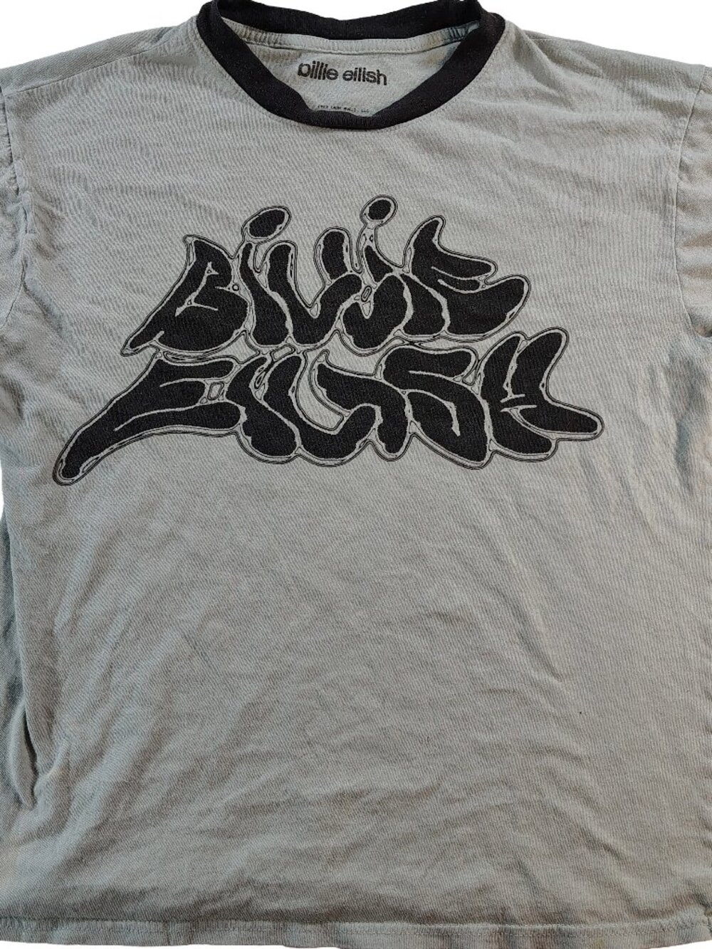 Women's Light Blue Medium Billie Eilish Trippy Graphic Logo Fan Band T-Shirt